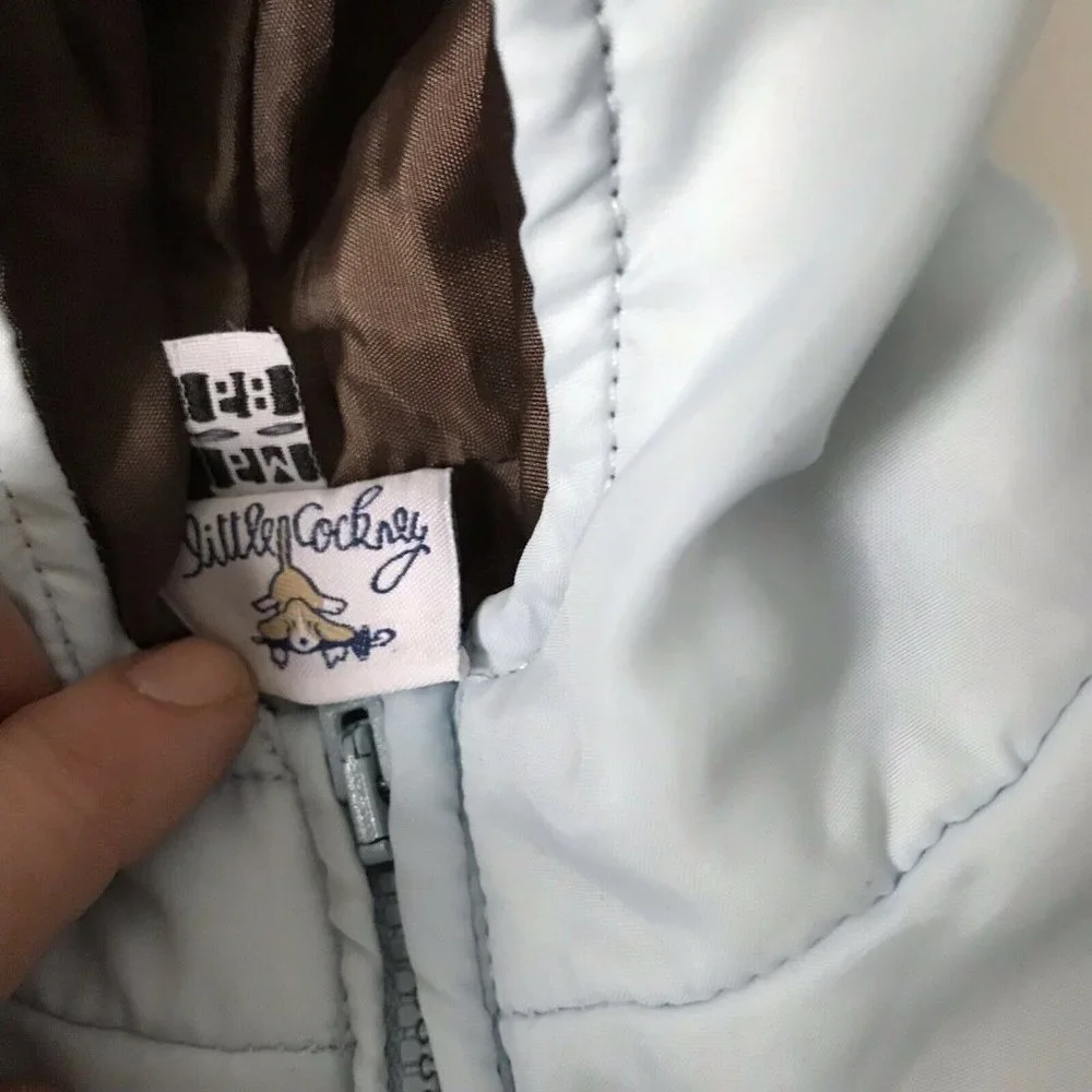 Little Cockney hooded winter lightweight  jacket light blue brown unisex size 6m